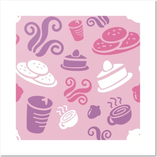 Pink Cafe Vibe Coffee Dessert Sweets Pattern Posters and Art